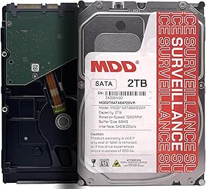 MDD 2TB 64MB Cache 7200RPM SATA 6.0Gb/s 3.5inch Internal Surveillence Hard Drive - MDD2TSATA6472DVR (Renewed)