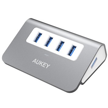 AUKEY USB Hub with 4 USB 3.0 Ports for Data Transfer, Desktop Aluminum Hub for Mac, Windows, and Other Laptops