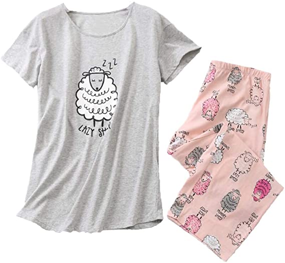 Women Pajama Set Sleepwear Tops with Capri Pants Casual and Fun Prints Pajama Sets