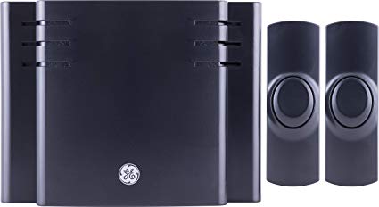 GE Wireless Doorbell Kit, Battery-Operated, 8 Melodies, 1 Receiver, 2 Push Buttons, 4 Volume Levels, 150 Ft. Range, Black, 45202