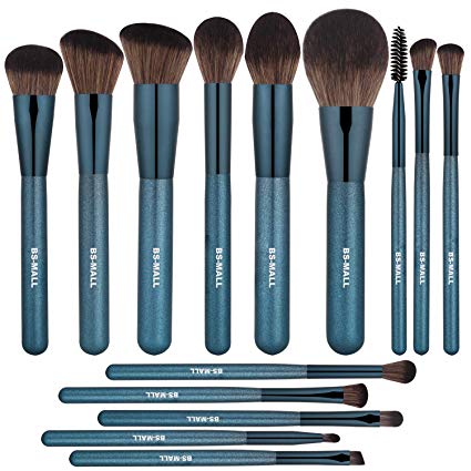 BS-MALL Makeup Brushes Premium Synthetic Foundation Powder Concealers Eye Shadows Silver Black Makeup Brush Sets(14 Pcs, Blue)
