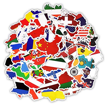 50 Pcs National Flags Stickers Countries Map Travel Sticker to DIY Scrapbooking Suitcase Laptop Car Motorcycle