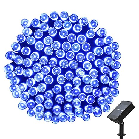 Mrupoo Christmas Solar Fairy String Lights 200 LED 72ft 8 Modes Waterproof Light for Indoor/ Outdoor, Thanksgiving, Patio, Garden, Lawn, Wedding, Party, Holiday, Xmas Tree Decorations (Blue)