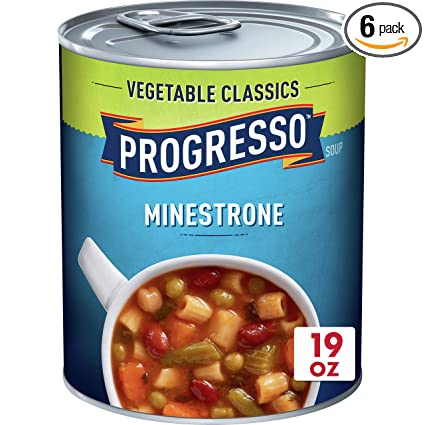 Progresso Soup, Vegetable Classics, Minestrone Soup, 19 oz Cans (Pack of 6)