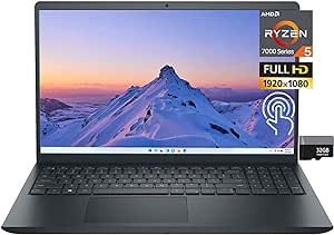 Dell Inspiron 15 Touchscreen Laptop, 15.6" FHD Display, AMD Ryzen 5 7530U Processor, 64GB RAM, 1TB SSD, Camera, Mechanical Keyboard, HDMI, WiFi, Windows 11 Home, Alpacatec MicroSD, Carbon Black