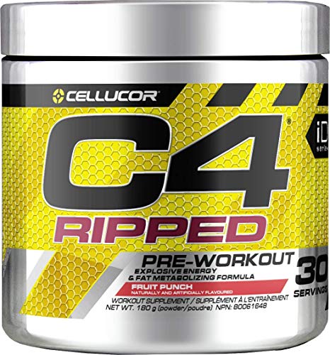 Cellucor C4 Ripped Pre Workout Powder, Energy & Fat Metabolism Supplement, Fruit Punch, 30 Servings, 180g