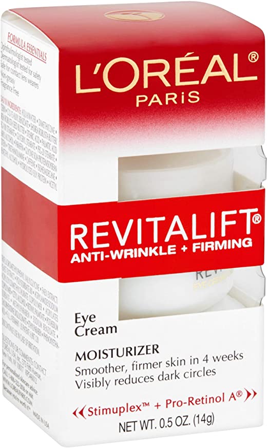 Eye Cream with Pro Retinol, L'Oreal Paris Skincare Revitalift Anti-Wrinkle and Firming Eye Cream Treatment to Reduce Dark Circles, Fragrance Free, 0.5 oz.