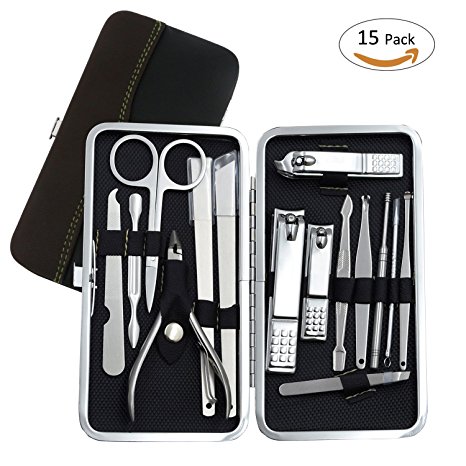 TedGem 15 Pcs Manicure Set for Women Mens, Nail Nippers Clippers,Travel Kit Manicure Grooming Tool Stainless Steel Pedicure Kit,Clipper Nail with Manicure Set Case Nail Care kit