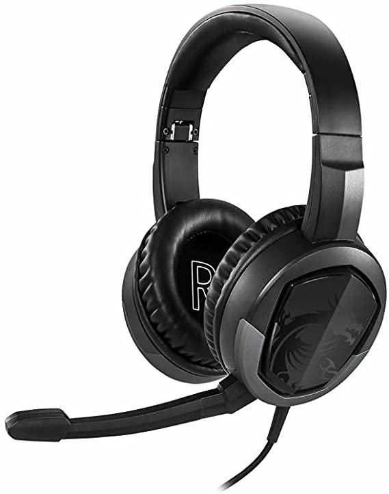 MSI IMMERSE GH30 V2 Gaming Headset 'Black with Iconic MSI Dragon Logo, Wired Inline Audio with Splitter Accessory, 40 mm Drivers, Detachable Mic, Easy Foldable Design'