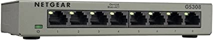 NETGEAR 8-Port Gigabit Ethernet Unmanaged Switch (GS308) - Desktop, Sturdy Metal Fanless Housing