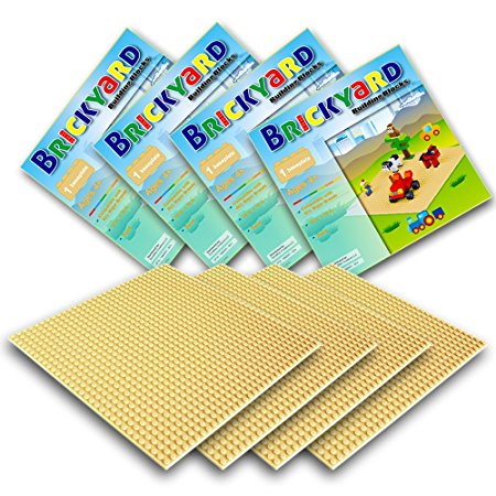[Improved Design] 4 Sand Baseplates, 10 x 10 Large Thick Base Plates for Building Bricks by Brickyard Building Blocks, for Activity Table or Displaying Compatible Construction Toys (4-Pack, Sand)