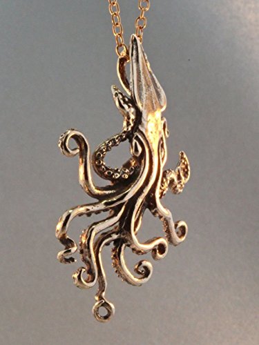 Kraken Necklace Bronze Squid Pendant Steampunk Necklace Ocean Jewelry