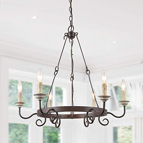 LALUZ Farmhouse Chandeliers for Dining Rooms Rustic Wagon Wheel Candle Light Fixture