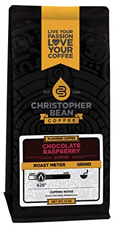 Christopher Bean Coffee Decaffeinated Whole Bean Flavored Coffee, Chocolate Raspberry, 12 Ounce