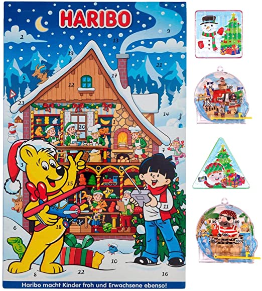 Glow in the Dark - Haribo Sweets Advent Calendar 2021 with surprise Pin Ball or Maze Puzzle Game Included. Great Christmas countdown treat for kids and adult (300g).