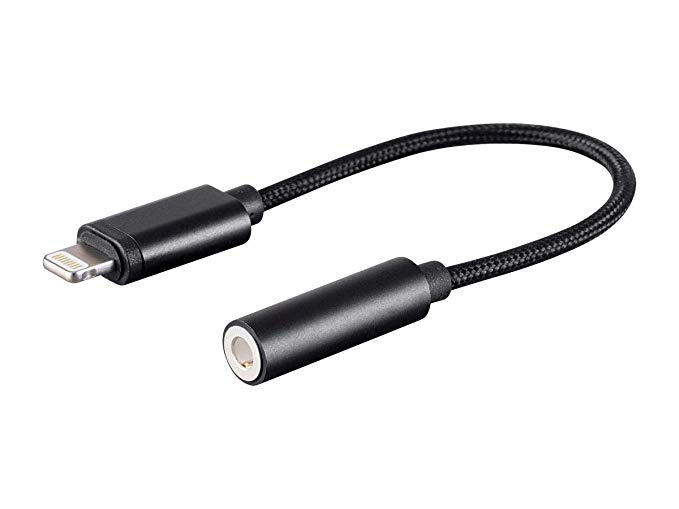 Monoprice Mfi Certified Lightning to 3.5mm Audio Adapter - Black, Nylon Braided, Works with Any Apple Lightning Device