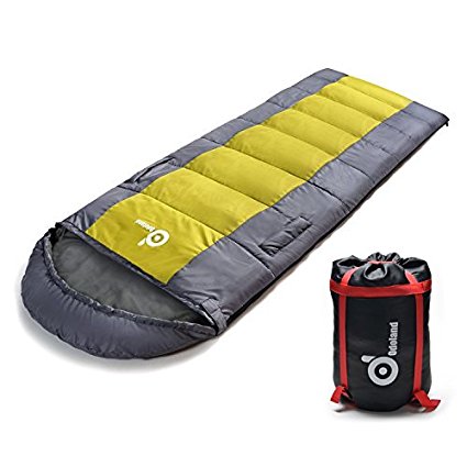 Odoland Cold Weather Waterproof Sleeping Bag with Armholes and Adjustable Foot Section - Envelope Lightweight Portable, Comfort With Compression Sack - for 4 Season Traveling, Camping, Hiking