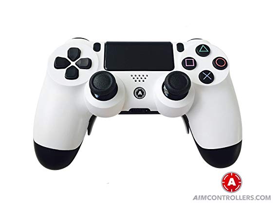 PS4 DualShock Custom Wireless Controller. AiMControllers White Design with 4 Paddles. Upper Left Square, Lower Left X, Upper Right Triangle, Lower Right O NO REMMAPING