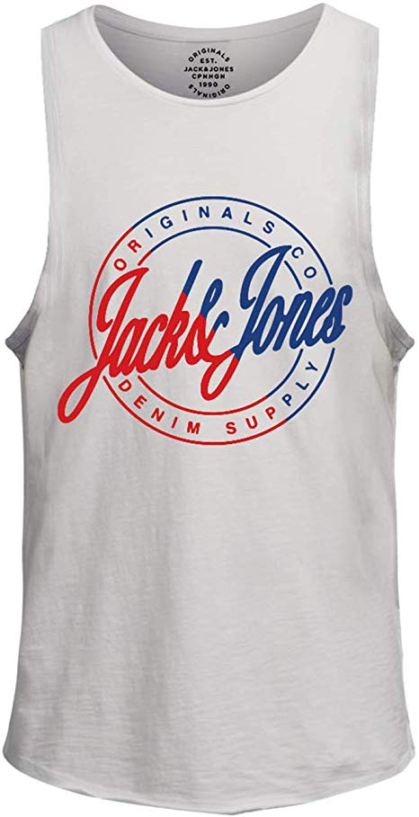 Jack & Jones Men's Sports Sleeveless Vest Logo Printed Crew Neck Tank Tops
