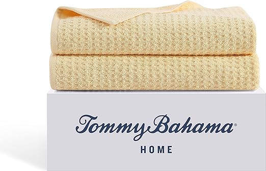 Tommy Bahama- Bath Sheet Set, Highly Absorbent Cotton Bathroom Decor, Low Linting & Fade Resistant (Northern Pacific Yellow, 2 Piece)