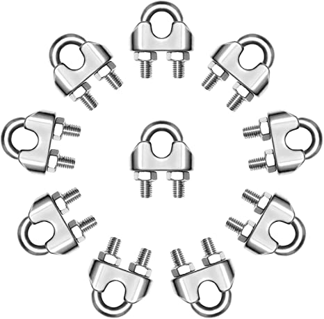 Autmatch Pack of 10 M3 1/8 Inch 304 Stainless Steel Saddle Wire Rope Cable Clip Clamp Fastener Silver Tone (3MM)