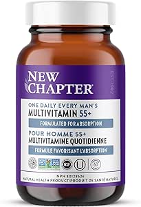 New Chapter Men's Multivitamin 50 Plus for Brain, Heart, Digestive, Prostate & Immune Support with 20  Nutrients   Astaxanthin - Every Man's One Daily 55 , Gentle on The Stomach - 60 ct