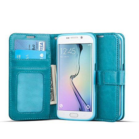 Galaxy S6 Edge Case, J&D [Stand View] Samsung Galaxy S6 Edge Wallet Case [Slim Fit] [Stand Feature] Premium Protective Case Wallet Leather Case for Samsung Galaxy S6 Edge (Aqua) by J&D Tech