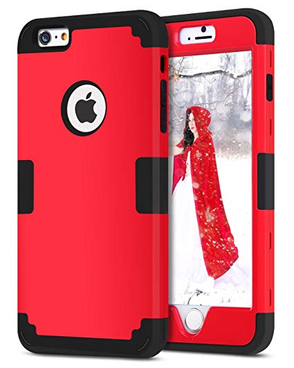 iPhone 6S Plus Case, iPhone 6 Plus Case, BENTOBEN Heavy Duty Drop Protection Shockproof 3 in 1 Hybrid Hard PC Covers Soft Silicone Bumper Full Body Protective Case for iPhone 6 Plus / 6S Plus (5.5 Inch) - Red and Black