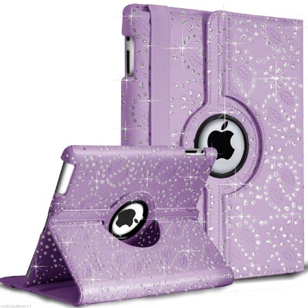 sell ideas@ Bling Diamonte Case Cover for Apple ipad 2nd/3rd/4th generation and Ipad Air 1 / Air 2, With Built in stand and 360 Rotation, With free Screen Protector and Stylus mini (Ipad 2nd/3rd/4th generation, Light Purple)
