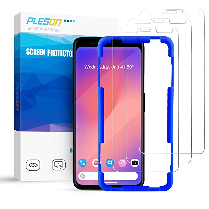 Pleson Google Pixel 4 XL Screen Protector [Easy Install] [LIFETIME Replacement][Case Friendly][3 Pack] Full Coverage/Bubble Free Tempered Glass Screen Protector Film for Google Pixel 4XL - 2019
