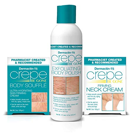Dermactin-TS Crepe Be Gone 3-Piece Kit - Includes Body Souffle Neck Cream and Body Polish