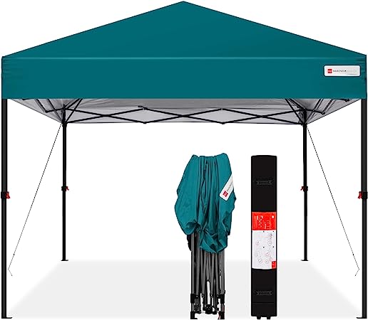 Best Choice Products 10x10ft 1-Person Setup Pop Up Canopy Tent Instant Portable Shelter w/ 1-Button Push, Straight Legs, Wheeled Carry Case, Stakes - Cerulean
