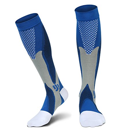 Graduated Compression Socks(20-30 mmHg) for Men Women, XL, for Running, Pregnancy, Flight, Travel, Nursing, Boost Stamina, Speed Up Recovery, Better Blood Circulation, Blue,1 Pair