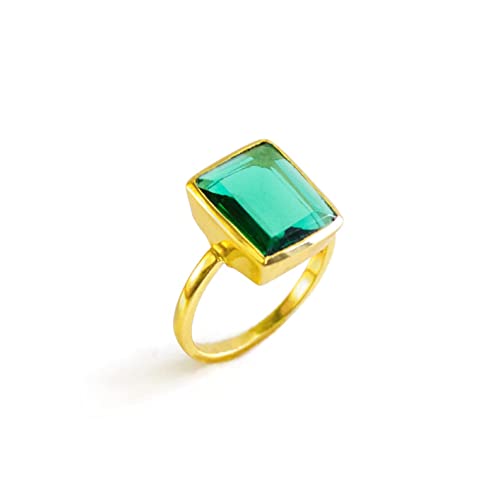 Rectangular Green Tourmaline ring, stackable ring, Vermeil Gold or sterling silver, bezel set ring, oval ring, Dark green gemstone ring, October Birthstone ring