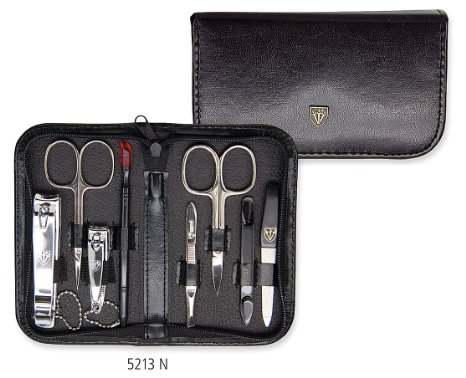 3 SWORDS GERMANY - 8 Piece Manicure and Pedicure Kit made of high quality artificial leather in black Quality Made in SolingenGermany