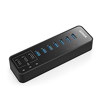 Anker® 60W 7-Port USB 3.0 Data Hub with 3 PowerIQ Charging Ports for iPhone, iPad, Samsung, Motorola, HTC, and More