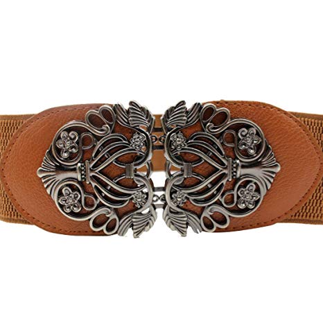 Voberry Women's Vintage Wide Elastic Stretch Metal Buckle Waist Belt Waistband