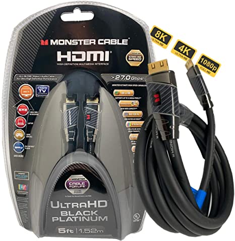 Monster 8K HDMI 2.1 Cable 27.0Gbps 4K120, Ultra High Speed 8K@60 144Hz 5ft Braided HDMI Cable, Dynamic HDR, HDCP 2.2 2.3, eARC Compatible with Newest Apple TV, Samsung QLED TV, PS5, Xbox Series X