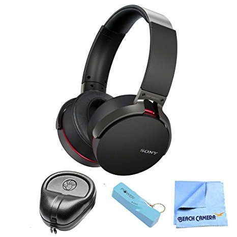 Sony XB950BT Extra Bass Bluetooth Wireless Headphones - Black with HardBody Sized Headphone Case, 2600mAh Portable Keychain Power Bank & Cleaning Cloth