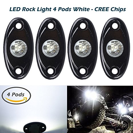 4 Pods LED Rock Light CREE Chips, Ampper Universal Fit Waterproof Multi Function Accent Glow Neon LED Light Kits for Cars Offroad Truck Boat Deck Underbody Interior Exterior (White)