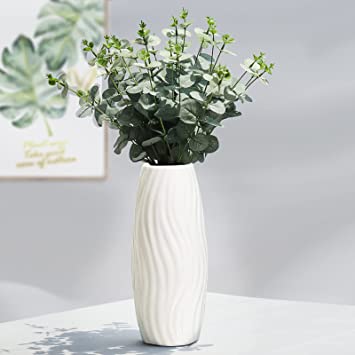 8 Inch White Ceramic Vase, Modern Decorative Flower Vase for Home Décor, Floral Container Table Desktop Ornament for Living Room, Restaurant, Café, Gift for Wedding Housewarming Party Decoration