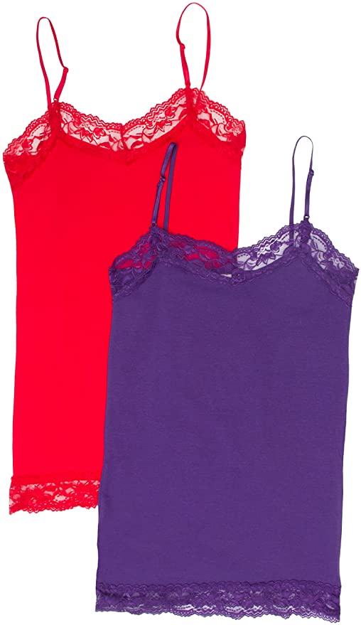 2 Pack Zenana Women's Lace Trim Tank Tops Small Red, Purple