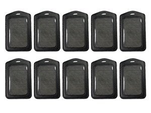 KLOUD City 10 pcs vertical style Black leather business ID badge card holder with slot & chain Holes