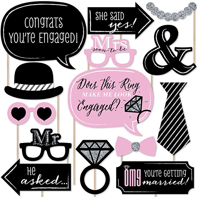 Big Dot of Happiness OMG, You're Getting Married! - Engagement Photo Booth Props Kit - 20 Count