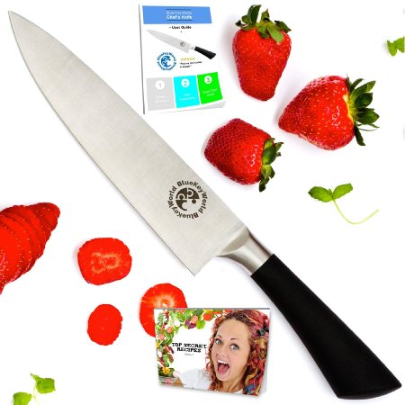 Chef Knife - Kitchen Knife - Multipurpose 8 Inch Stainless Steel Straight Edge - Home or Restaurant - Food Safe - Perfect blade for mincing, slicing and dicing