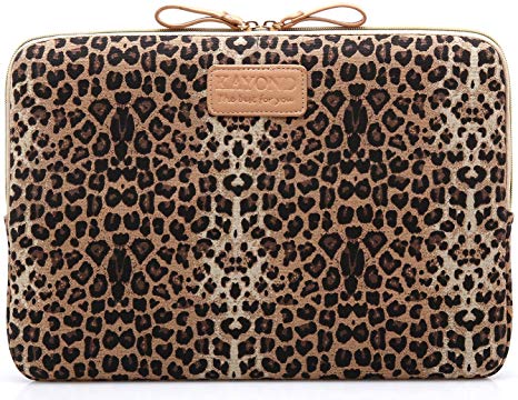 Kayond KY-03 Canvas Fabric 14.1 Inch Laptops Sleeve - Brown Leopard Print