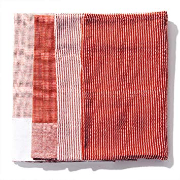 Caldo Kitchen Dish Towel, Set of 4, 100% Cotton, 28 in x 20 in (Red)