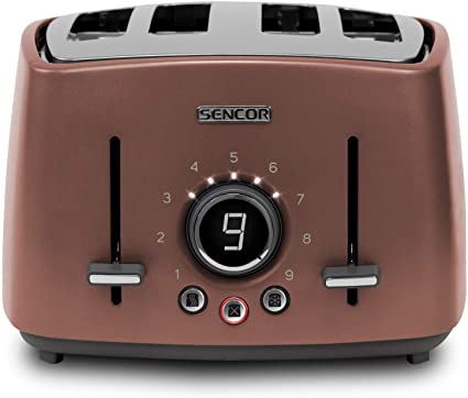 Sencor STS6075RS Premium Metallic 4-slot High Lift Toaster with Digital Button and Toaster Rack, Pink