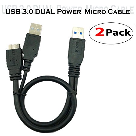 [2-Pack] SaiTech IT 1 feet USB 3.0 Dual Power Y Shape 2 X Type a to Micro B high speed up to 5 Gbps data transfer cable for External Hard Drives