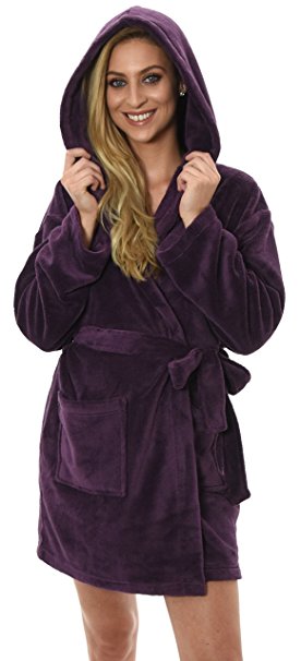 New Style Luxury Corel Soft Hooded Short Bath Robe Dressing Gown Housecoat with Belt Ladies in 12 Colours
